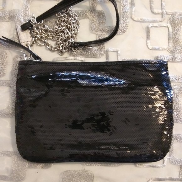 NWOT MINT COACH Black Poppy Sequin Clutch w/ Shoulder Chain - Picture 5 of 10